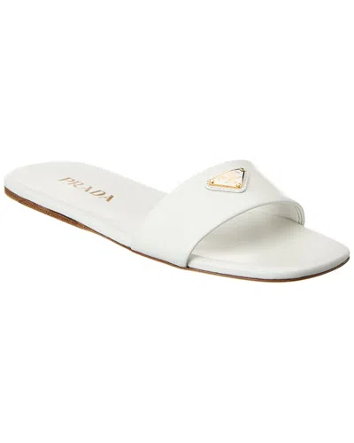 Prada Logo Leather Sandal In White