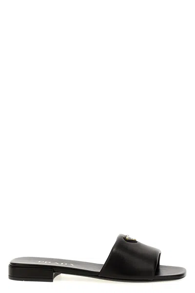 Prada Logo Leather Sandals