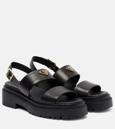 Prada Logo Leather Sandals