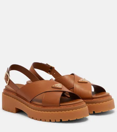 Prada Logo Leather Sandals