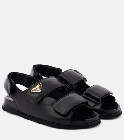 Prada Touch-strap Leather Sandals In Black