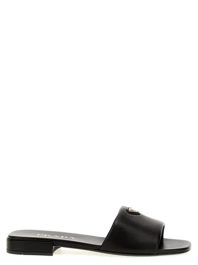 PRADA PRADA LOGO LEATHER SANDALS