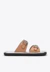 Prada Logo Leather Sandals In Brown