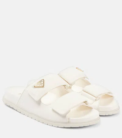 Prada Logo Leather Sandals In White