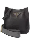 Prada Logo Leather Shoulder Bag In Black