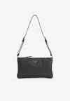 Prada Logo Leather Shoulder Bag In Black