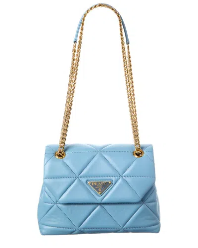 Prada Logo Leather Shoulder Bag In Blue