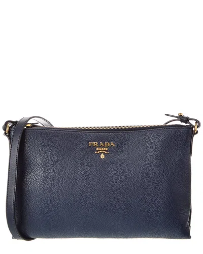 Prada Logo Leather Shoulder Bag In Blue