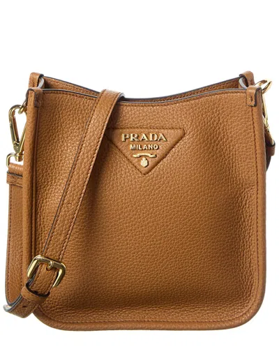 Prada Logo Leather Shoulder Bag In Brown