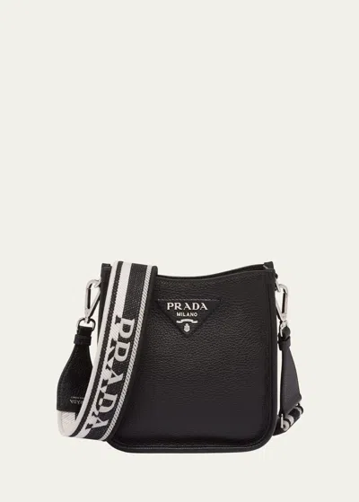 Prada Logo Leather Shoulder Bag In Black