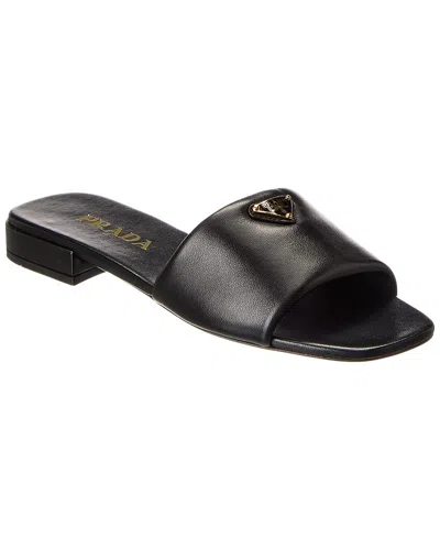 Prada Logo Leather Slide In Black