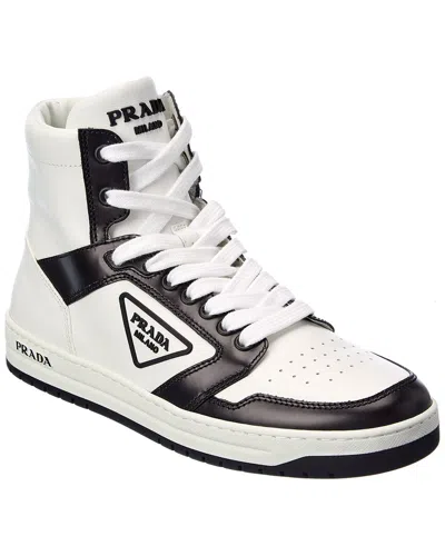Prada Logo Leather Sneaker In White
