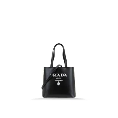 Prada Logo Leather Tote Bag In Black