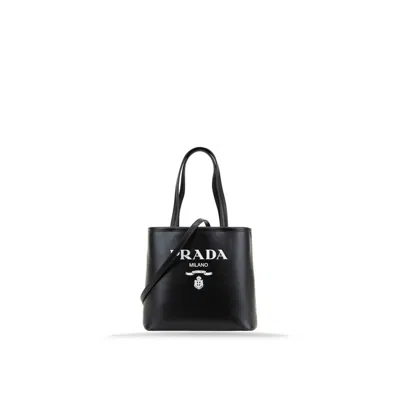 Prada Logo Leather Tote Bag In Black