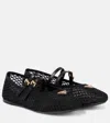 Prada Logo Leather-trimmed Mesh Ballet Flats In Black