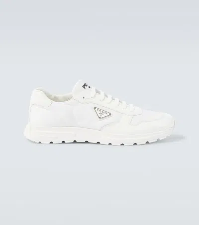 Prada Logo Leather-trimmed Sneakers In White