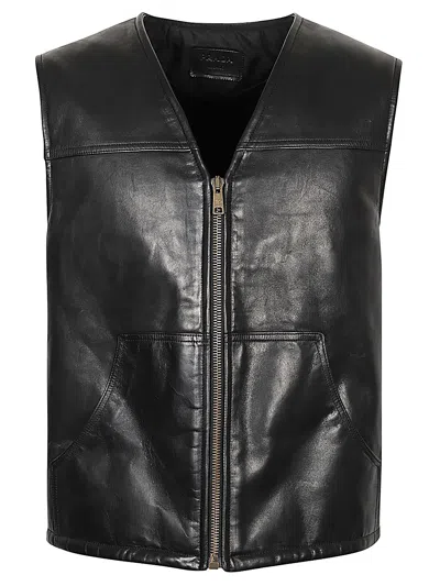 Prada Logo Leather Vest In Black