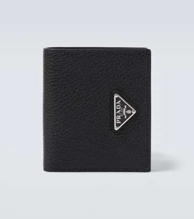 Prada Logo Leather Wallet In Black