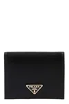 Prada Logo Leather Wallet In Black