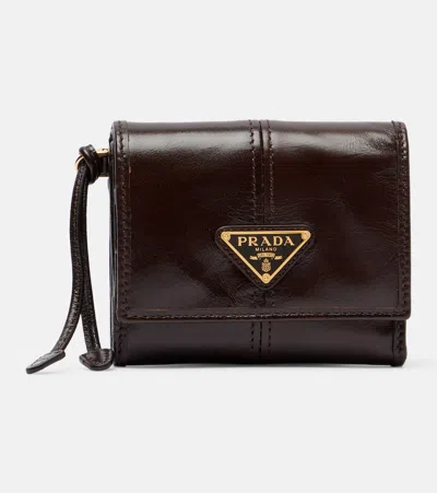 Prada Logo Leather Wallet In Brown