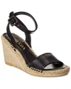 Prada Logo Leather Wedge Sandal In Black