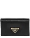 Prada Logo Lether Card Case In Black