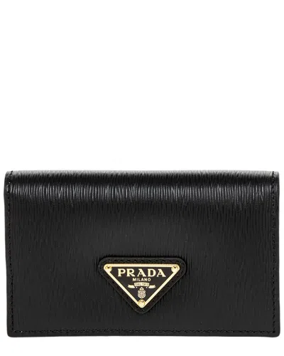 Prada Logo Lether Card Case In Black