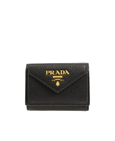 Prada Logo Letter Embossed Purse In Black