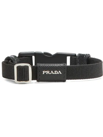 Prada Elasticized Bracelet With Side-release Buckle In Black