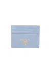 Prada Logo-plaque Saffiano Leather Cardholder In Blue