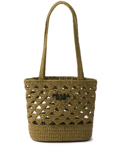 Prada Logo-lettering Crochet Shoulder Bag In Green