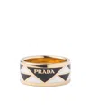 Prada Triangle-logo Enamel Ring In Yellow