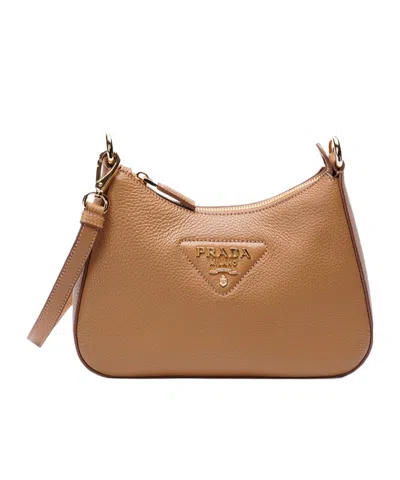 Prada Logo-lettering Leather Crossbody Bag In Brown