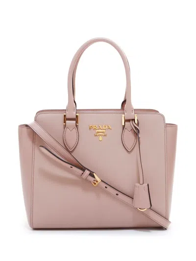 Pre-owned Prada Logo-lettering Leather Handbag In Pink