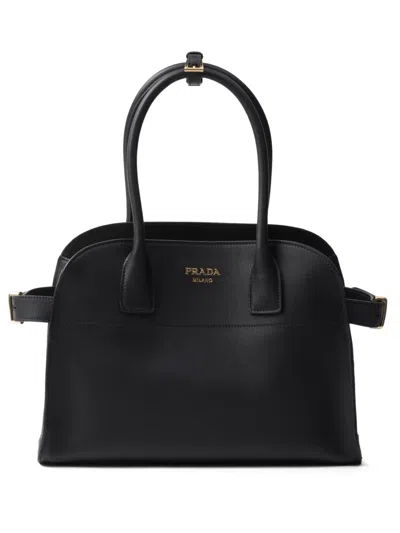 Prada Logo-lettering Leather Tote Bag In Black