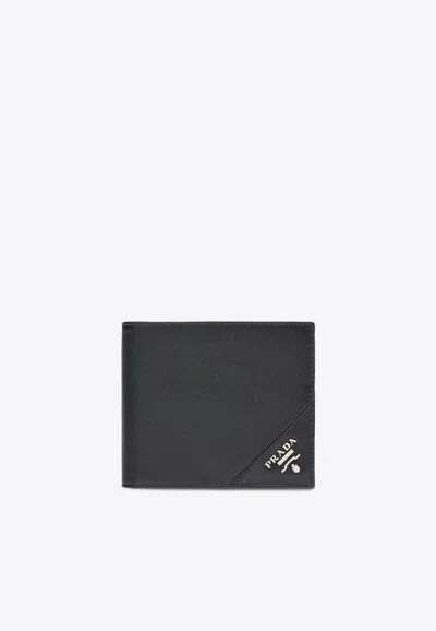 Prada Logo-plaque Saffiano Leather Wallet In Schwarz