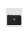 Prada Leather Keychain Wallet In Black