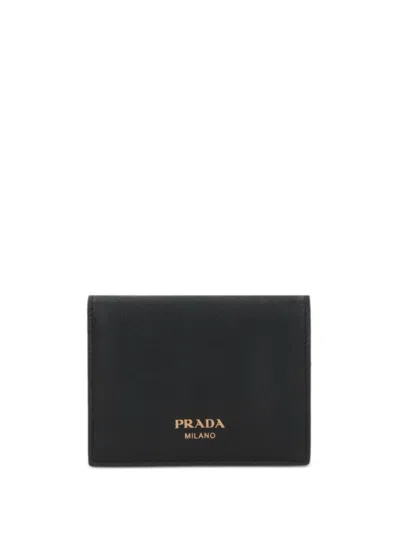 Prada Logo-lettering Leather Wallet In Black
