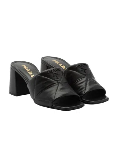 Prada Logo-lettering Quilted Sandals In Black