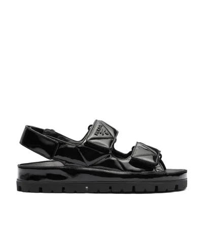 Prada Quilted Leather Slingback Sporty Sandals In Black