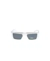 Prada Logo-lettering Rectangle-frame Glasses In Gray
