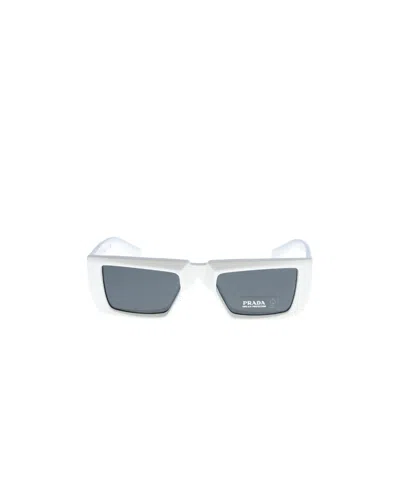 Prada Logo-lettering Rectangle-frame Glasses In Gray