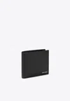 Prada Logo Lettering Saffiano Leather Wallet In Black