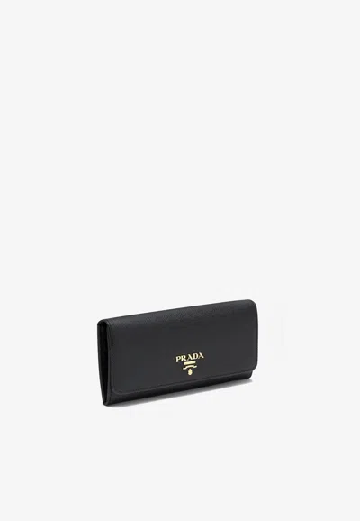 Prada Logo Lettering Saffiano Leather Wallet In Black