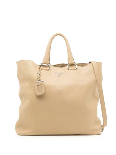 Pre-owned Prada Logo-lettering Two-way Bag In Yellow