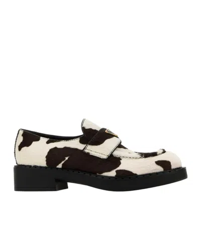 Prada Logo Loafers In Animal Print