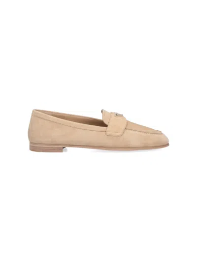 Prada Logo Loafers In Beige