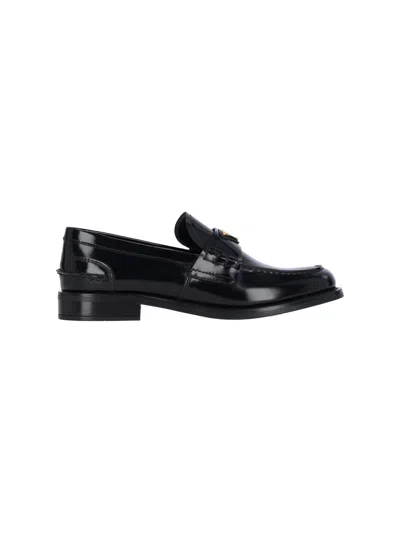 Prada Logo Patent Leather Loafers In Nero