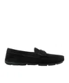 Prada Enamel-triangle-logo Suede Loafers In Black