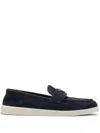 Prada Enamel Triangle-logo Suede And Leather Loafers In Blue